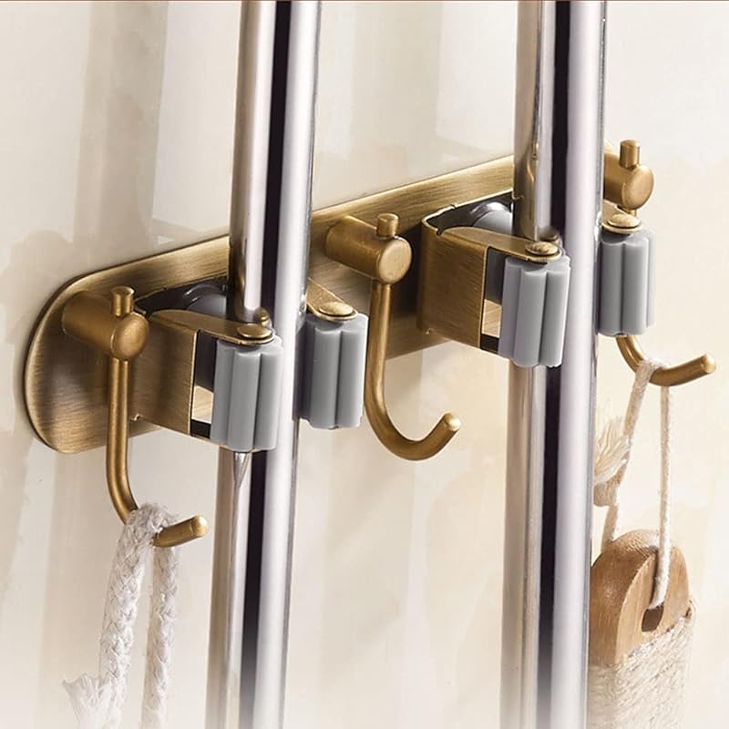 Wall-Mounted Broom and Mop Holder, Stainless Steel Mop Hook, Broom Card Holder for Hanging Mop Holder, Storage Tools for Garage, Office (Color : 1 slot золотой