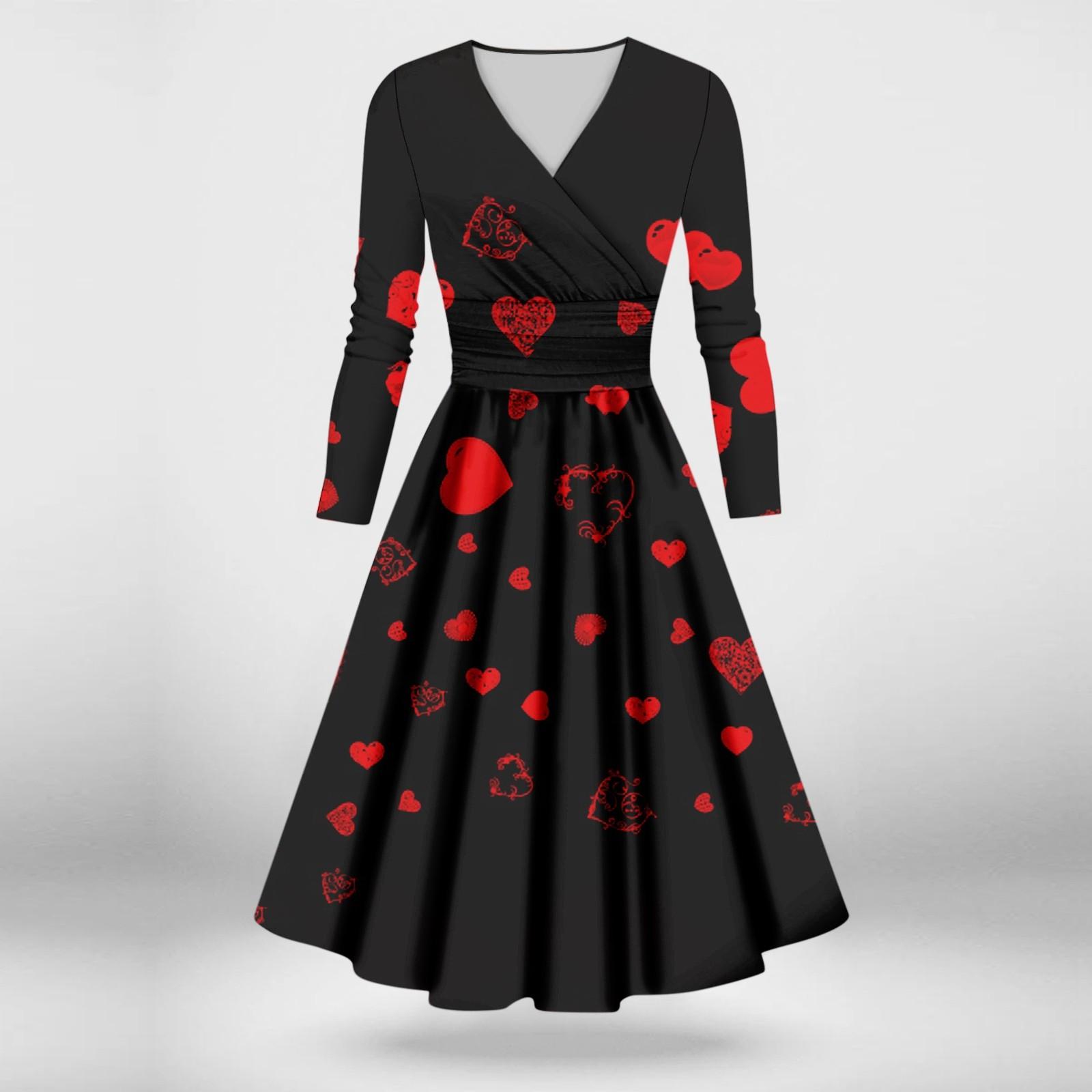 

Женское модное повседневное платье с принтом ко Дню святого Валентина, длинными рукавами и V-образным вырезом, сексуальное платье XL арбуз красный