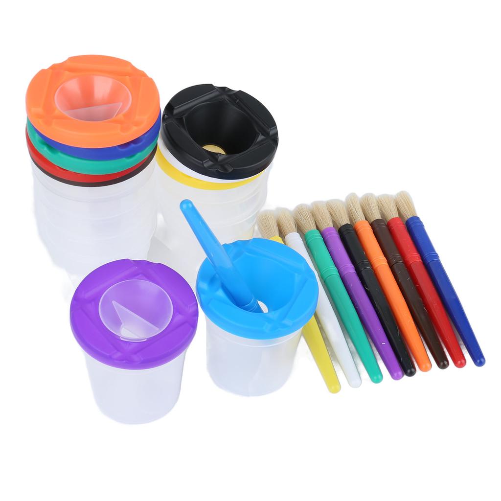 10 Stück Auslaufsichere Farbbecher Kindermalset mit Pinseln für Kleinkinder Kinder Vorschule