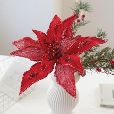 Neue 32 cm künstliche Weihnachtssternblume Glitzer Pailletten Simulationsblumen Funkelnde DIY Weihnachtsblume Neujahrsfest