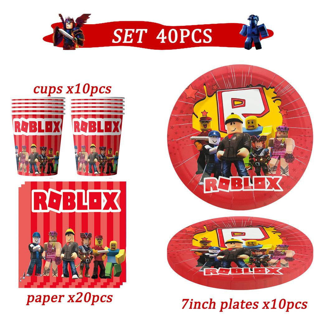 Roblox Birthday Party Decorations Supplie Celebration Disposable Tablecloth Cup Plate Baby Shower banner set Entertaining Play Safe Kid Friendly Fun