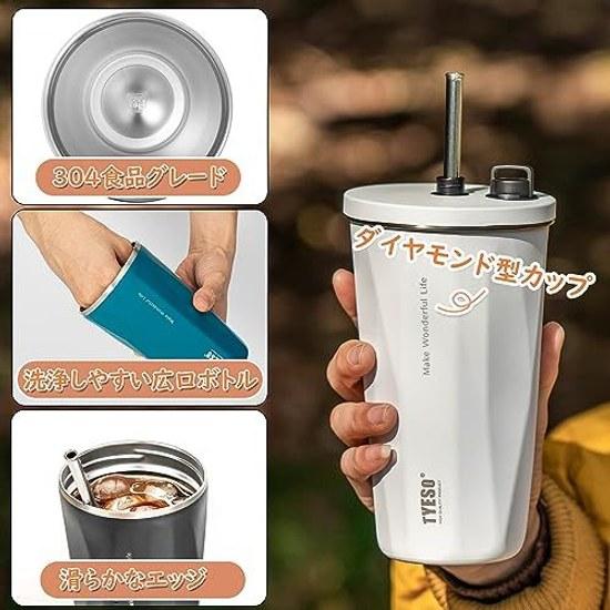 TYESO Tumbler Straw Stainless Steel Wide Mouth Vacuum Insulated Home Office Outdoor Multiple Colors Thermal Insulation Cold Retention Lid 600ml Large