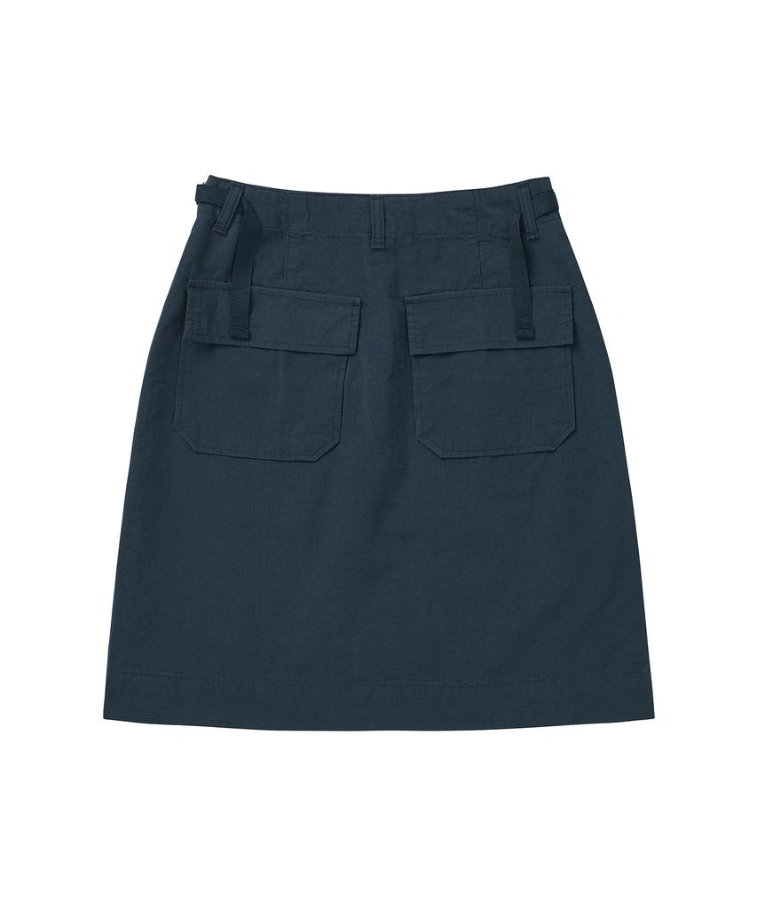 Cotton Bell Midi Side Belt Skirt - Navy