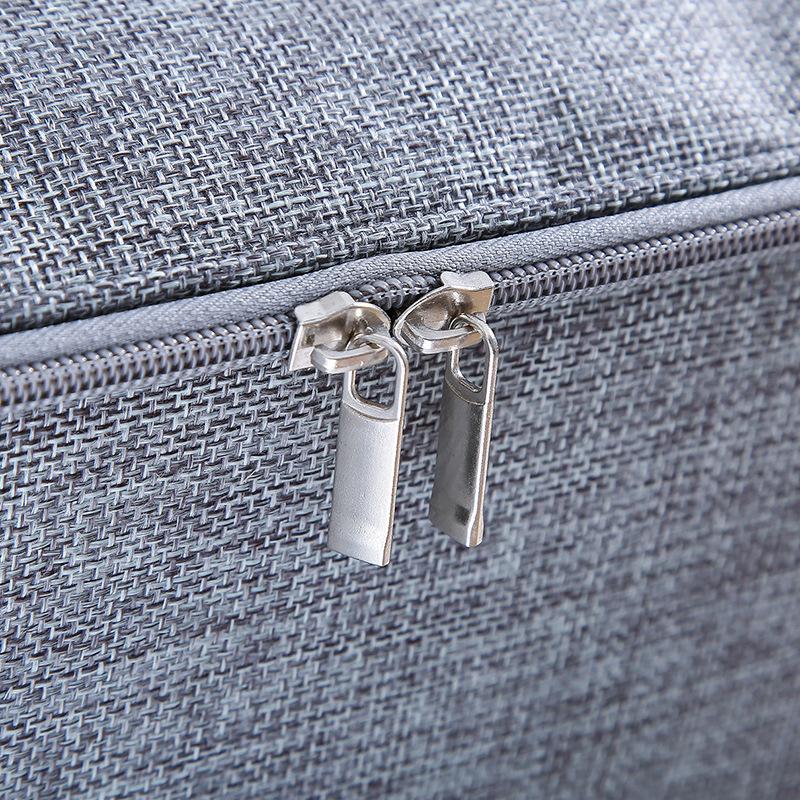 Cotton Linen Storage Box with PP Padded Bottom Foldable Zippers Storage Bag Organizer Case for Seasonal Duvets Clothes Bedding