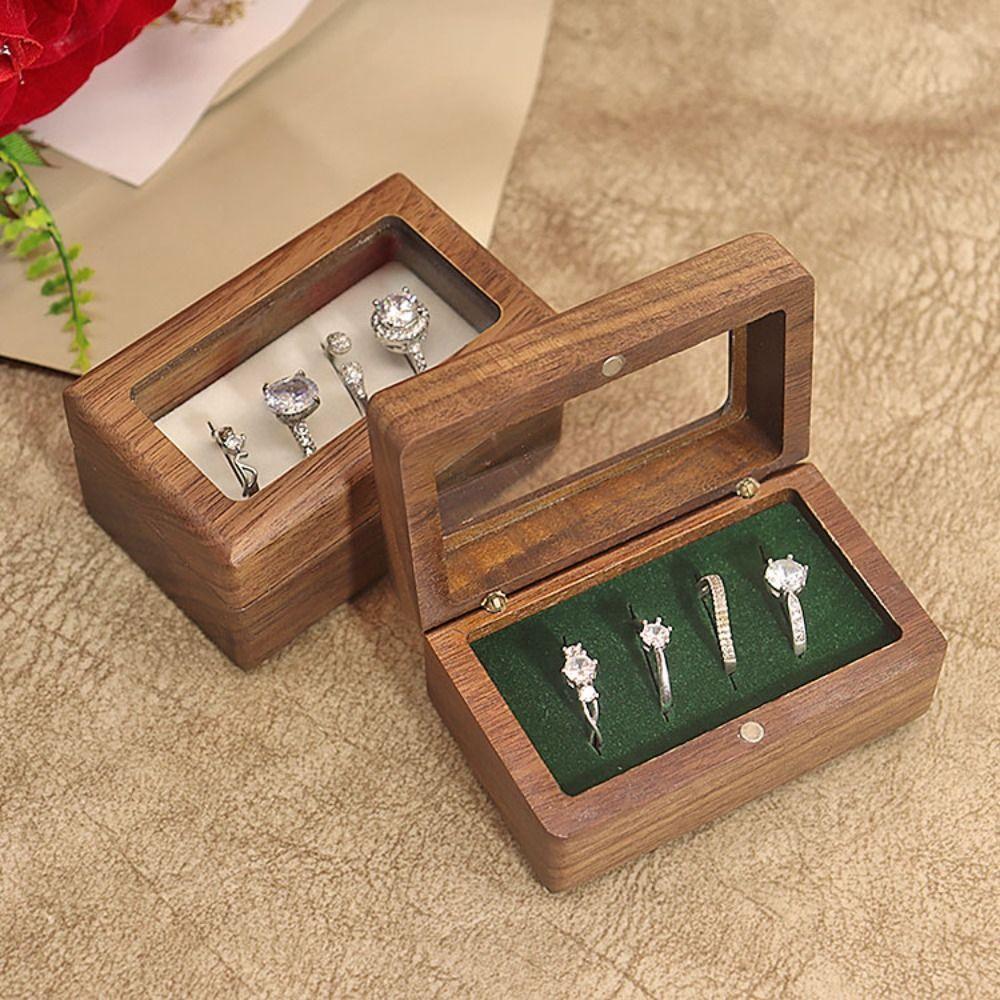 4 Slots Square Rings Holder Magnetic Cover Rings Bearer Box Jewelry Ring Holder  for Proposal Rings