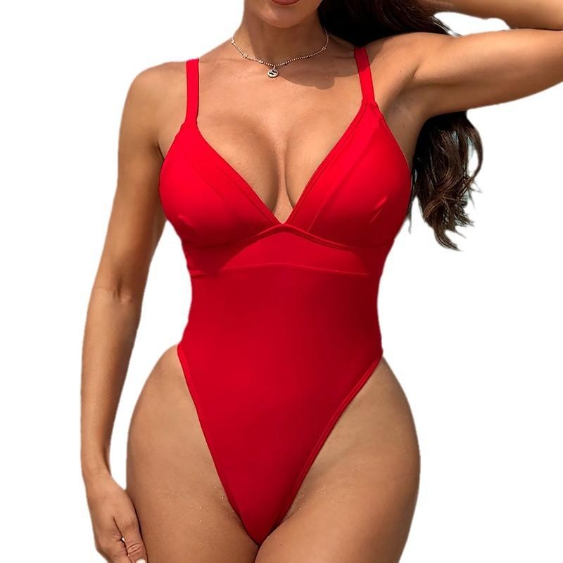 1011 new European and American suspender fashion backless one-piece swimsuit women cover meat and look thin bikini beach swimsuit