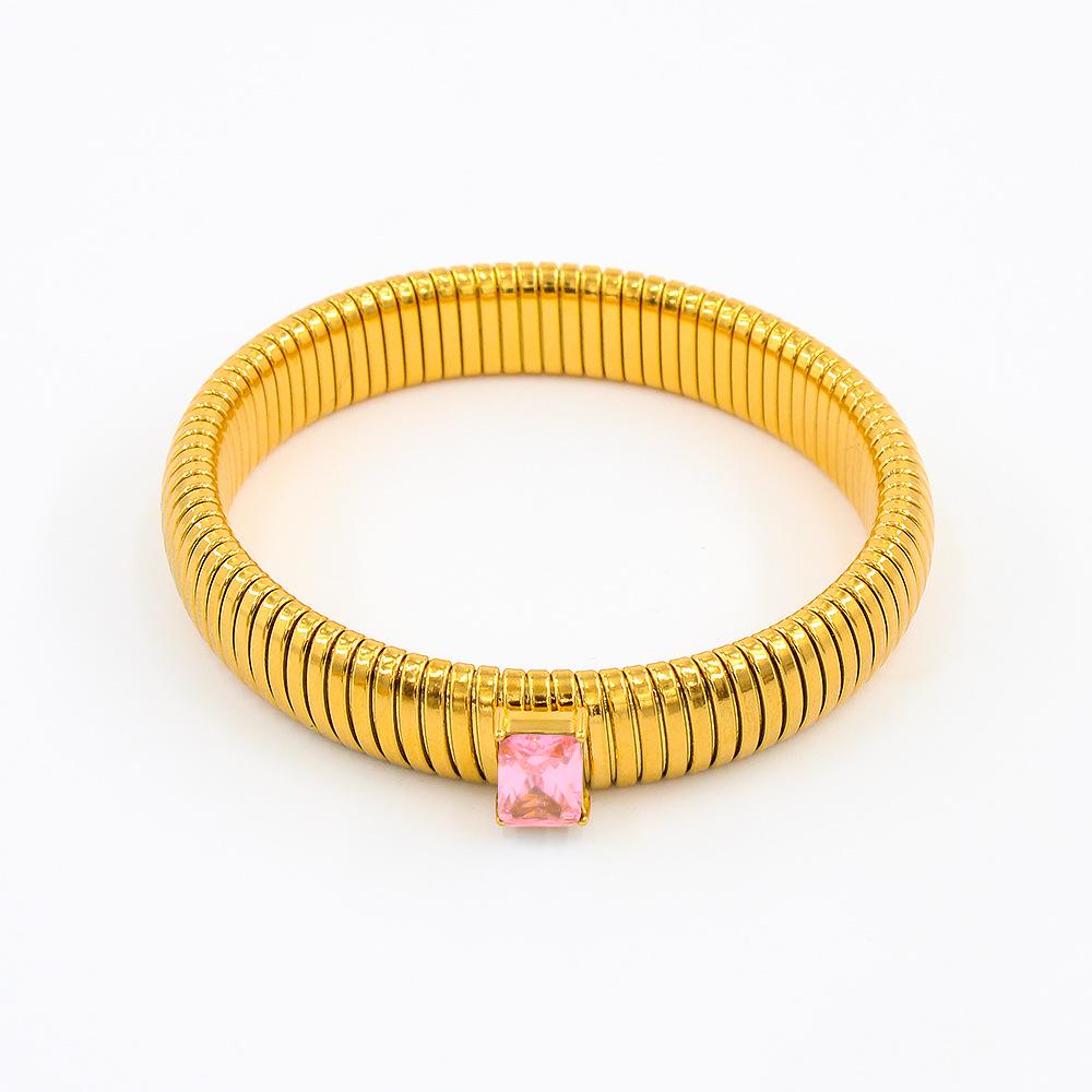INS Exclusive 18K Gold Zirconia Titanium Steel Square Bracelet YS156 10mm beads, 20cm length, 6cm inner circumference