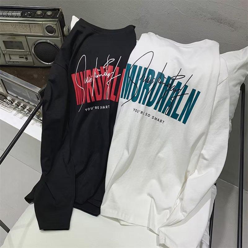 Männer Langarm T-Shirts Brief Grafik Druck Mode marke tees für männer Männer Kleidung Casual Tee Mann Sommer Koreanische Retro