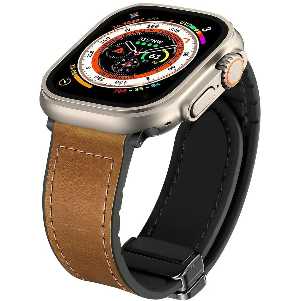 Strap for Apple Watch Band 45mm 44mm 40mm 42 41mm Ultra 49mm Leather+Silicone Bracelet Correa iWatch Series 9 8 7 6 5SE