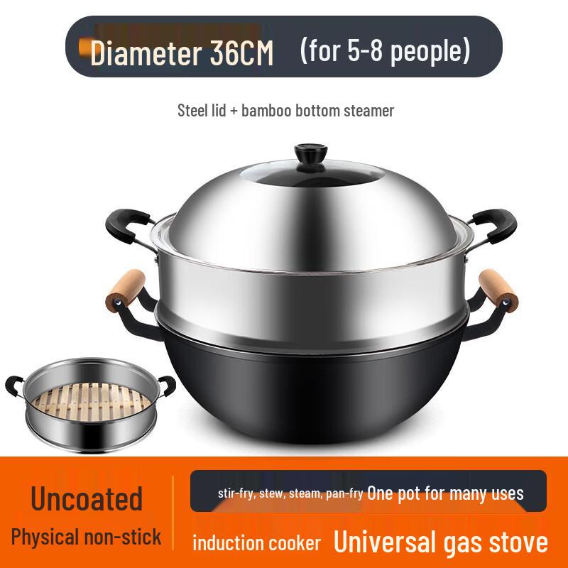 Zijin He s Thickened Double-Handled Iron Wok & Stew Pot