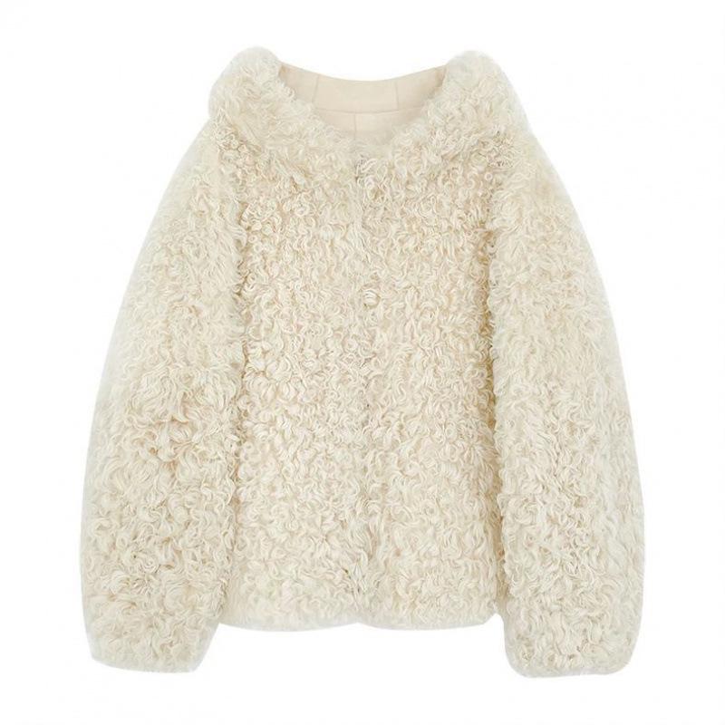 

Curly Little Lamb Shearling Hooded Leather Jacket M