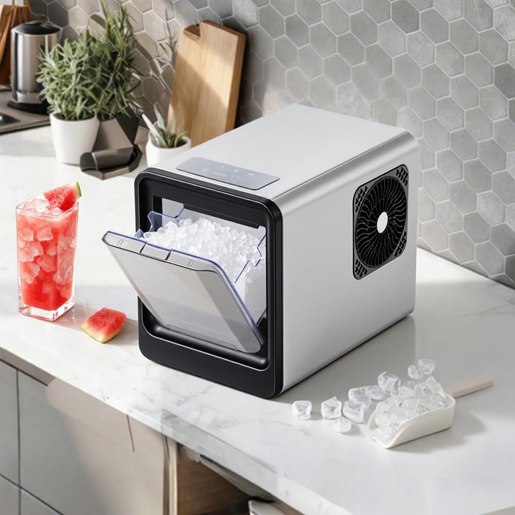 Countertop Ice Maker, 15 Kg Per Day, Self-Cleaning Portable Machine with Scoop, Drawer-Style Ice Access, Nugget Ice-Making Machine with Chewable Ices