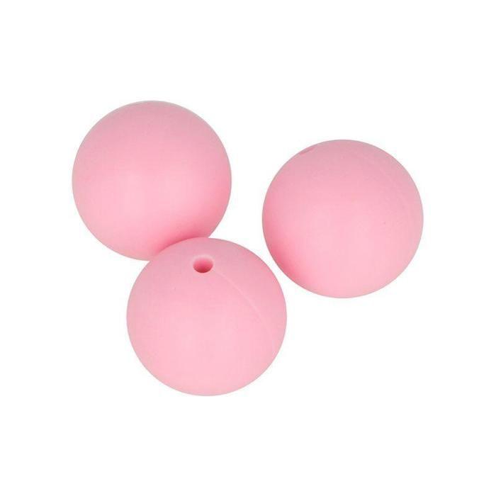 Lot de perles rondes en silicone - 15 mm - Rose - 3 pcs