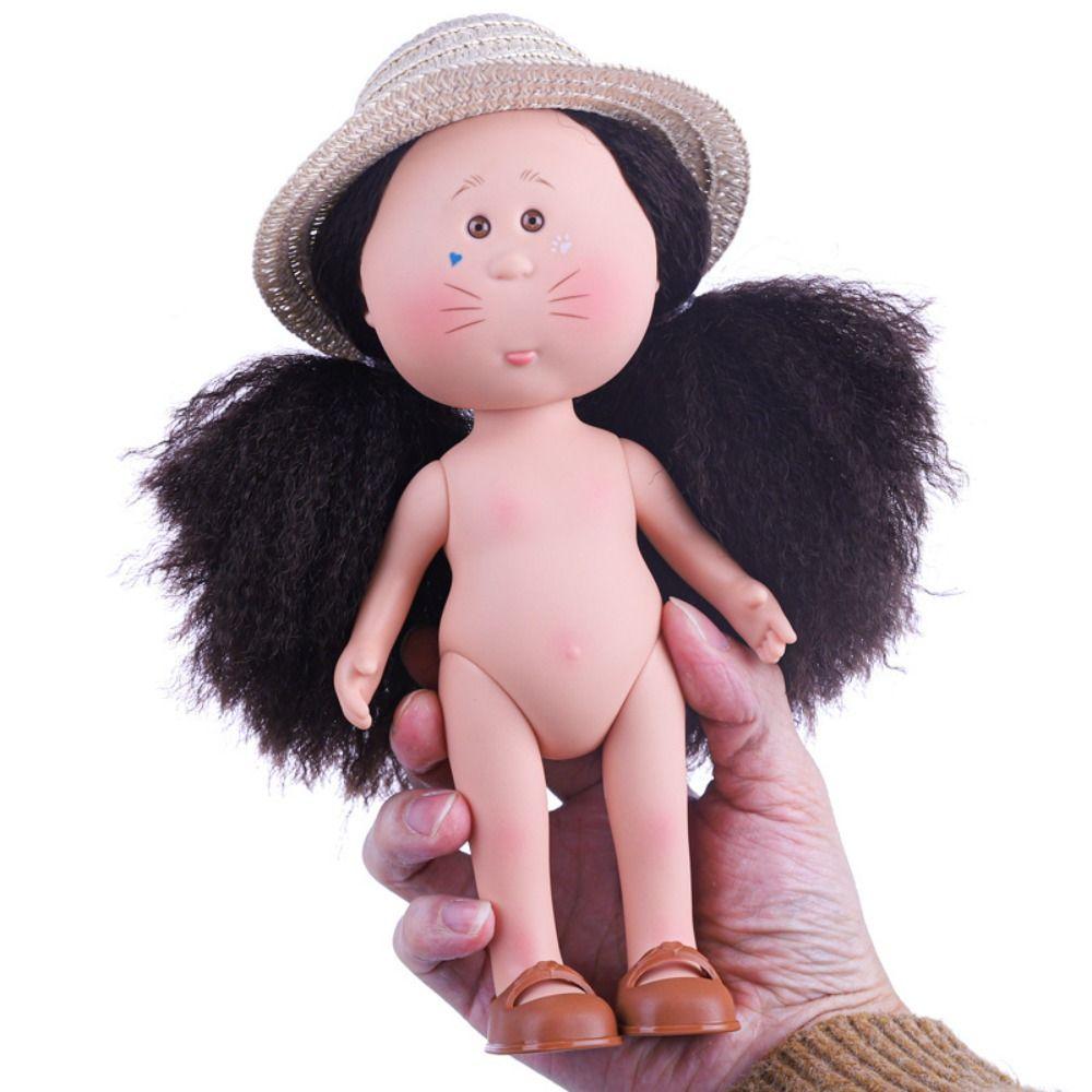 Fashion Curly Hair 24Cm Bean Eye Vinyl Doll Dress Up Dark Skin Mia Potato Dolls 24Cm Movable Action Figure Body Doll Accessories