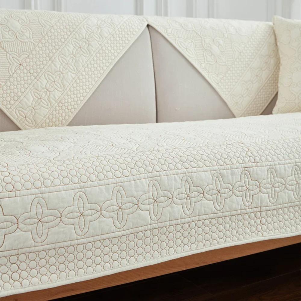 Pure Cotton Sofa Cushion Anti-slip Embroidered Sewing Pad Cream Color Cotton Quilted Fabric Direct Manufacturer Wholesale