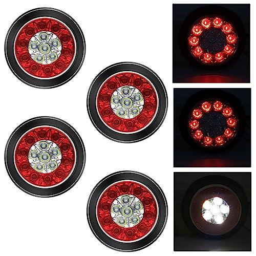 

4 круглых светодиодных задних фонаря для прицепа с резиновым кольцом белого и красного цвета, крепление Iris, 16 светодиодных стоп-сигналов, задних фонарей заднего хода, фары для прицепа, пикапа (белый