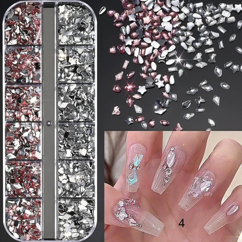 Mix 3D Flatback Nail  12 Grids Mini  Diamonds For Nail Art Glitter Charm Decorative Diy Manicure Art Accessor