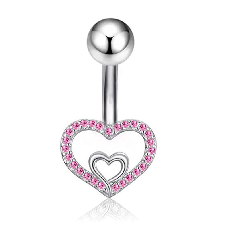 Fashion Sexy Pink Zircon Heart Belly Button Rings For Women Girls Stainless Steel Heart Navel Piercing Barbell Cute Belly Rings