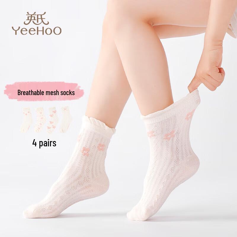 YEEHOO Girls' Lightweight Mesh Bowknot Mid-Calf Socks