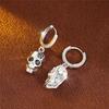Crystal Female White Black Zircon Stone Skull Hoop Earrings Vintage Fashion Silver Color Wedding Halloween  For Women