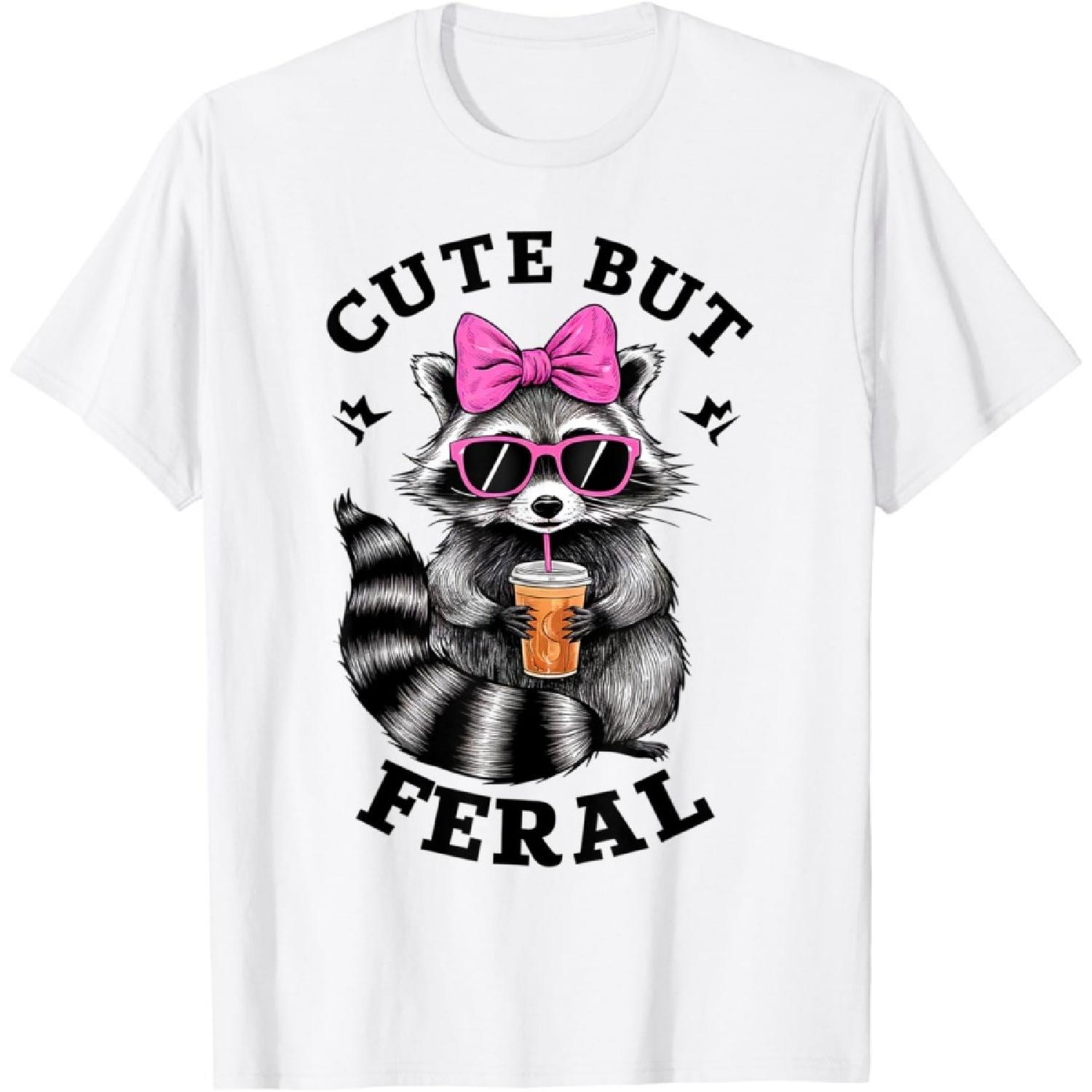 Cute But Feral Funny Colorful Racoon With Sunglasses Racoon T-Shirt, Small, White XXXXXL белый