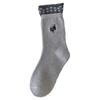 Gray Wool Socks Children'S Season Warm Medium Tube Socks Cute Cartoon Embroidered Cat Striped Cloth Label Stacking Socks