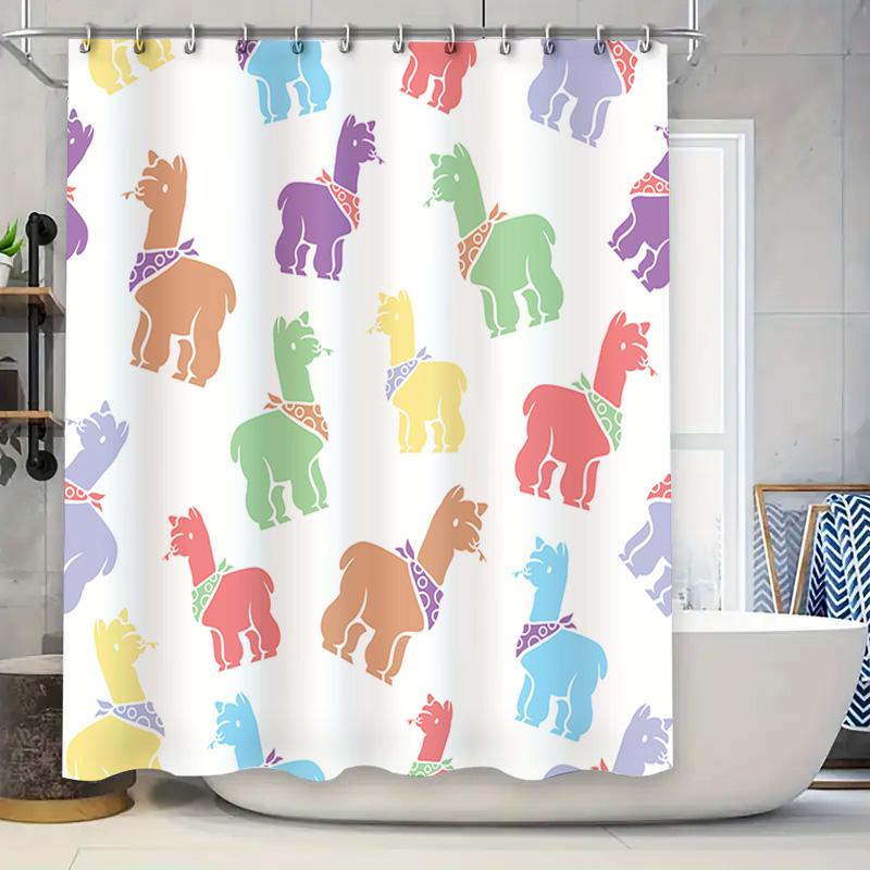 

Bathroom Curtain Cartoon Llama Print Bath Shower Curtains Waterproof Fabric Decoration Home Decor Modern Style 3D Printed Fabric 90x180cm