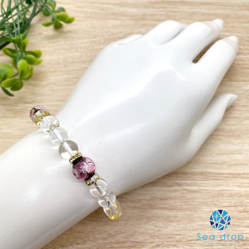 Leuchtendes Glühwürmchen-Glas-Paar-Armband, blauer Onyx 12 mm, rosa Kristall 8 mm, leuchtende Libellenkugel [Meerestropfen] [091bt]