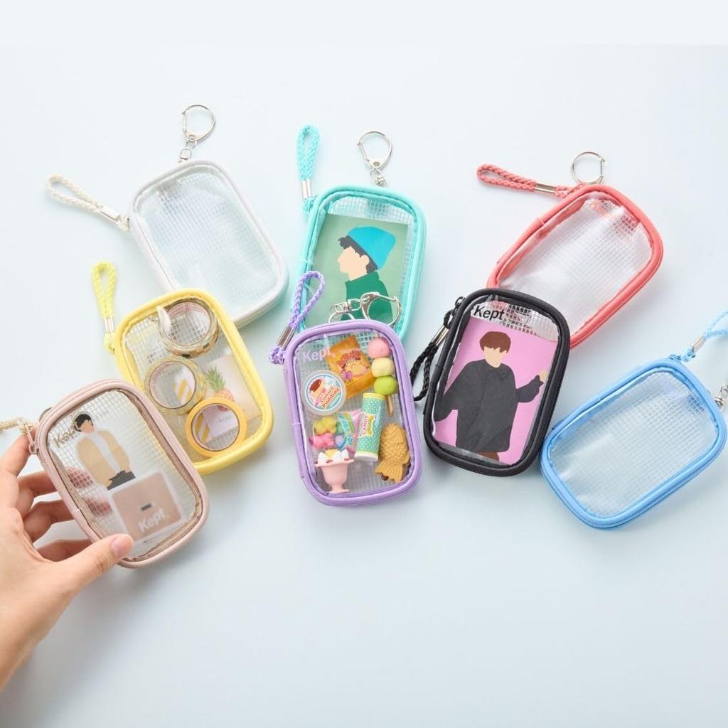 Raymay Fujii Kept KP1435B Mini Pouch Acrylic Stand Case Black Clear Pockets Keychain PVC Polyester W85 X H125 D20mm Storage
