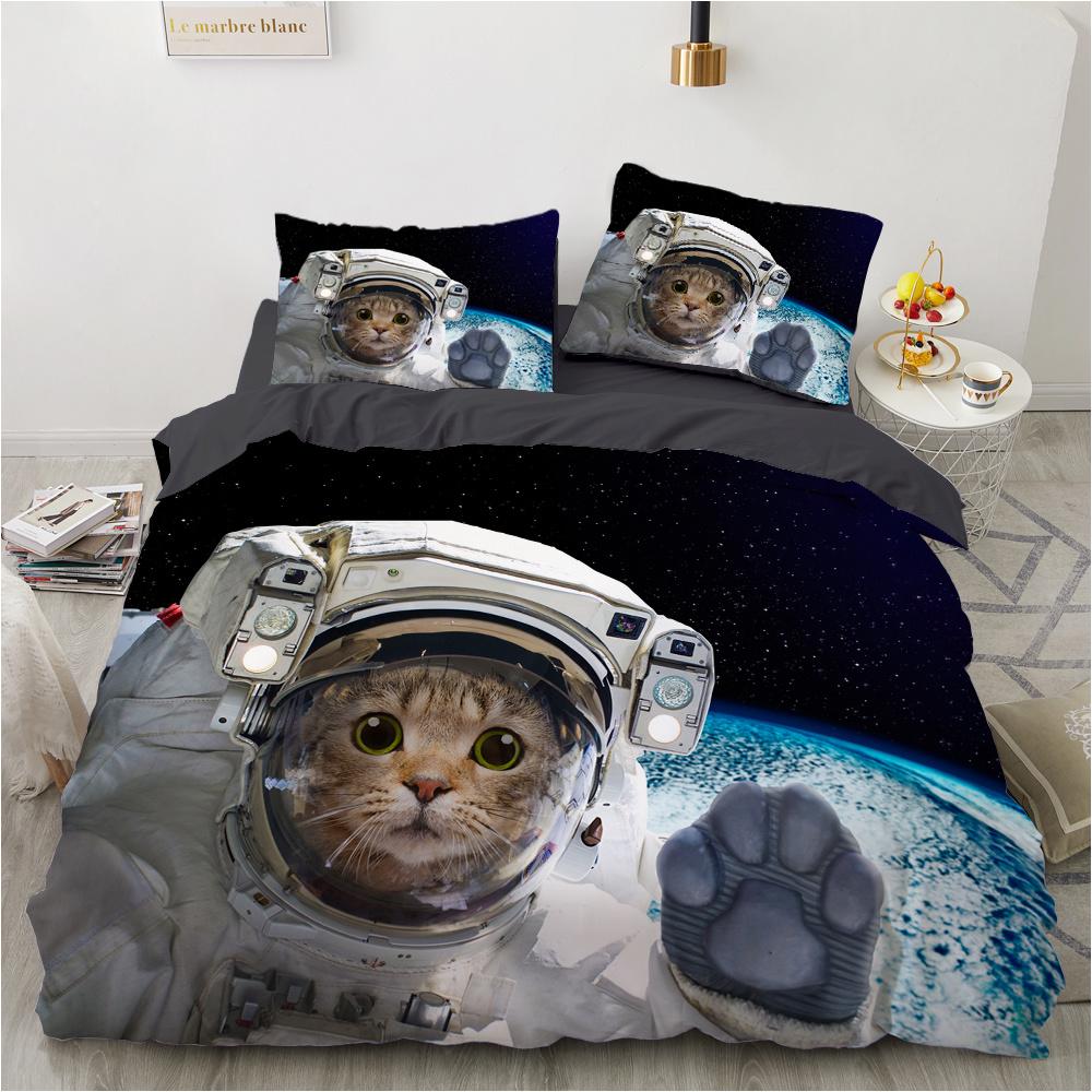 Black Cat Bedding Set Cute Cats Cartoon Duvet Cover Set Double Size Soft Fabric Bed Sets Kids Home Textile Halloween Decor Gift