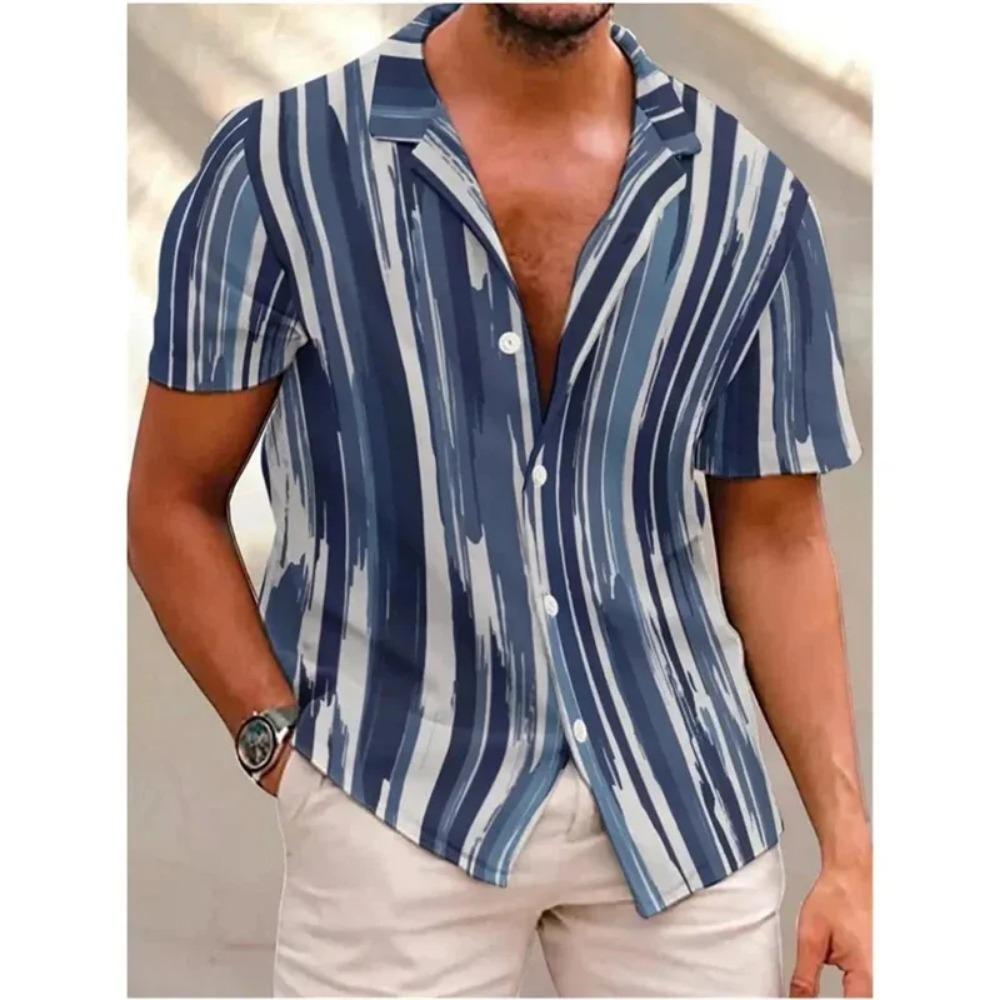 New Summer Men Clothes Short Sleeve Stripe Shirt Tops Men Casual Beach Shirt Tops