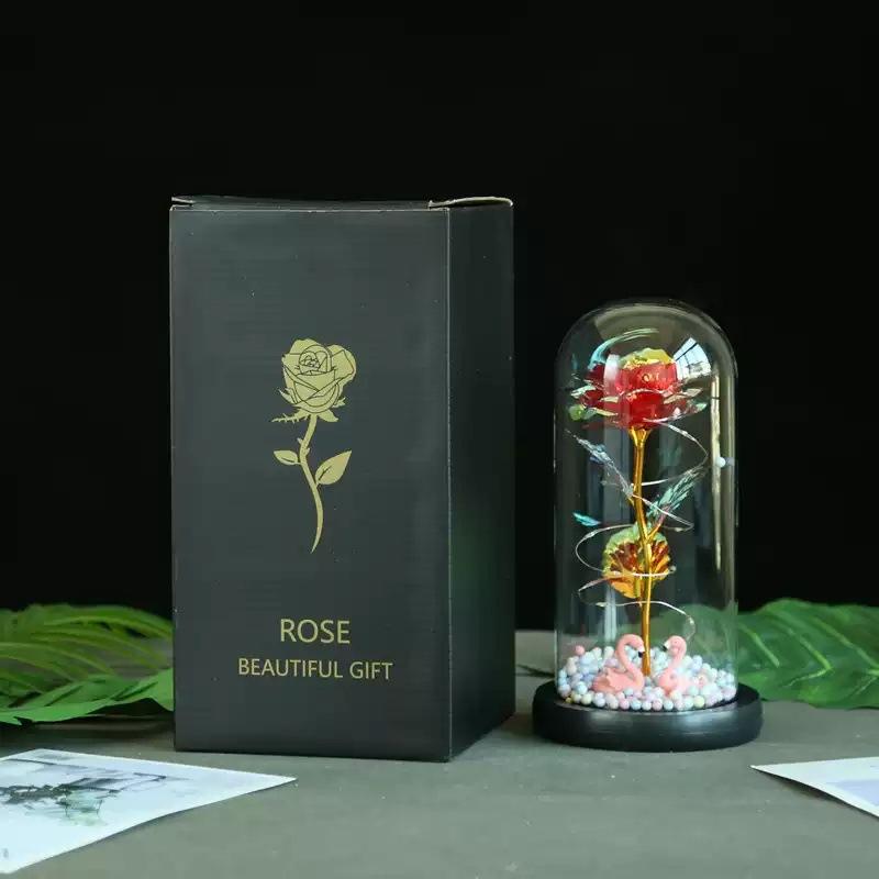 Eternal Flower Glass Cover Ornament Laser Rose Simulation Flower LED Light Creative Mother Valentine's Day Gift Couple Life