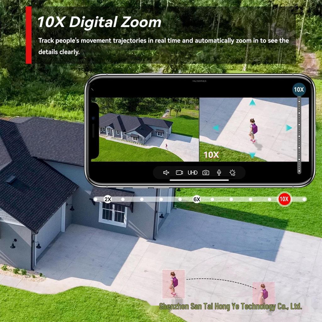 15MP HD Triple-Lens Outdoor PTZ Camera with Waterproof Build, WiFi, Full-Color Night Vision, 10x Zoom, and Two-Way Audio.