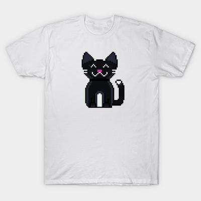 T Shirt Women Black Cat Pixel Art 8 Bit Harajuku Print Kawaii Tshirt Summer Short Sleeve Female T-Shirt Top Tee