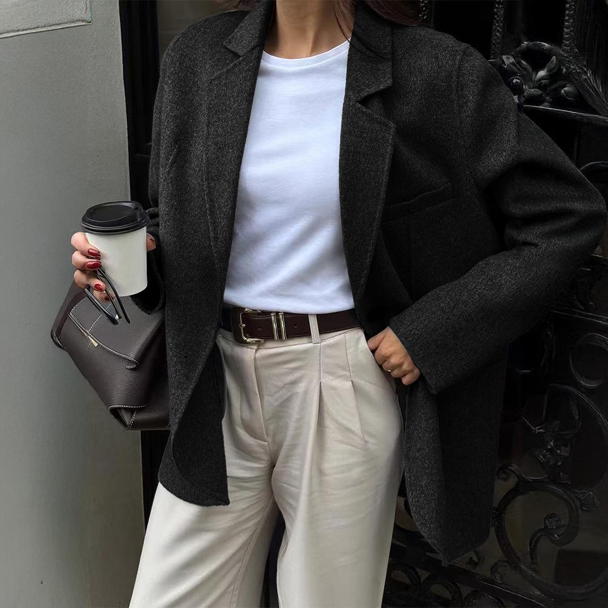 

Повседневный однотонный блейзер женский осень-зима 2025 S чёрный