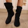 Fashion Fashion Lace Lace-Up Back Mid-Thigh Boots Women's Plus Size Suede Round Toe Sleeve Flat Skinny Boots