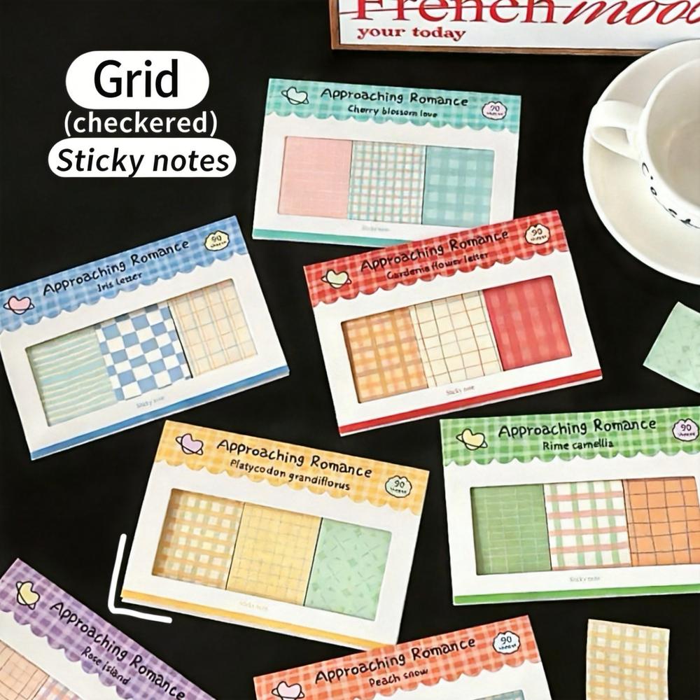 Cute Plaid Sticky Notes 90 Sheets Grid Pattern Memo Pad Self-Adhesive Notepad For Journaling Office School Supplies Stationery