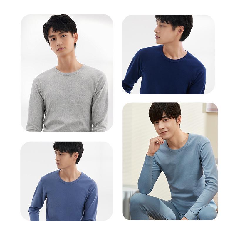 Men’s Pure Cotton Autumn Clothing Set: Lightweight Warm Underwear and Shirt for Youth Students.