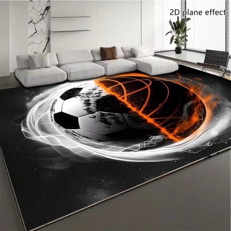 Green Soccer Field Football Print Large Area Rug Soft Flannel Non Slip Floor Carpet for Kids Playroom Living Room Sports Home