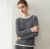 Women's 100% Cashmere Slimming Round Neck Color Block Two-Piece Look Knit Sweater