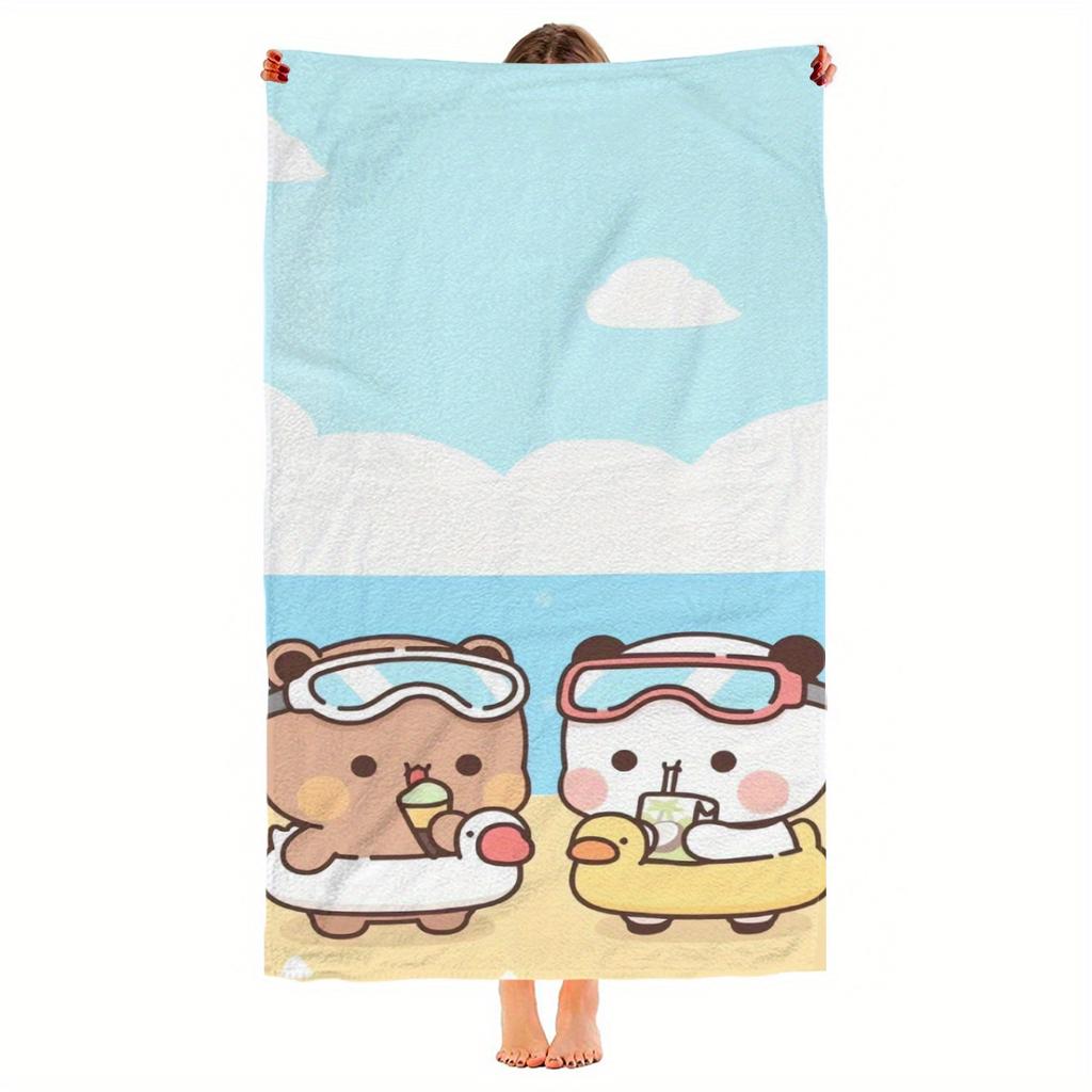 1PC Quick Dry Bear & Panda Beach Towel - Polyester Lightweight Soft Swimming Travel Towel, Unisex for Beach Pad Swimwear Camping