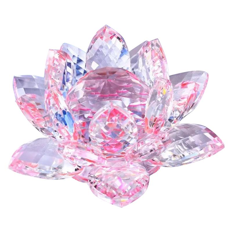 ABJJ G Crystal Lotus Flower Figurine Decor Lotus Flower Decor Glass Craft Collection Paperweight Table Ornaments Souvenir Gift розовый