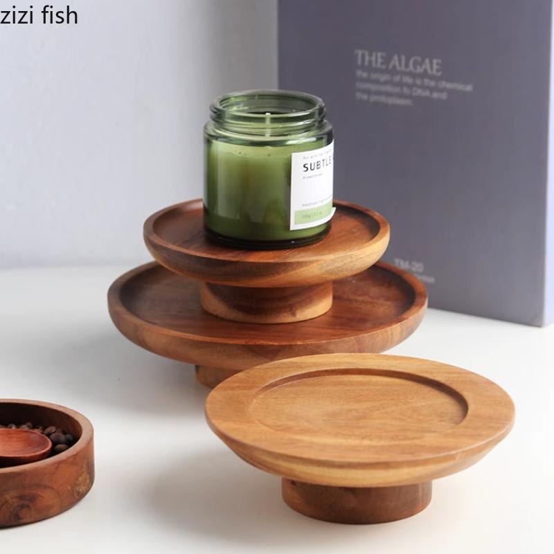 High Footed Dessert Plate Cake Stand Wooden Snack Plate Dim Sum Dish Fruit Bowl Dried Fruit Plates Candy Tray Bread Plates