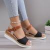Foreign Trade Large Size One-word with Wedge Heel Fish Mouth Sandals Women's Summer New Buckle Outer Wear Beach Cool Slippers 2025