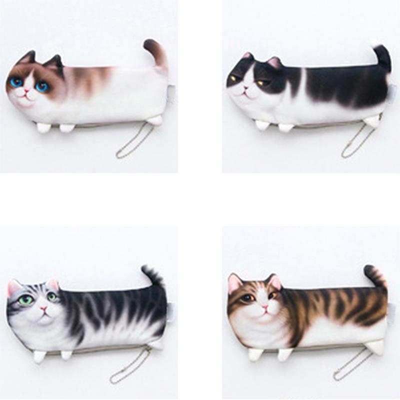 Students Printed Simulate Cat Pen Bag Makeup Container Change Purse Christmas Gift