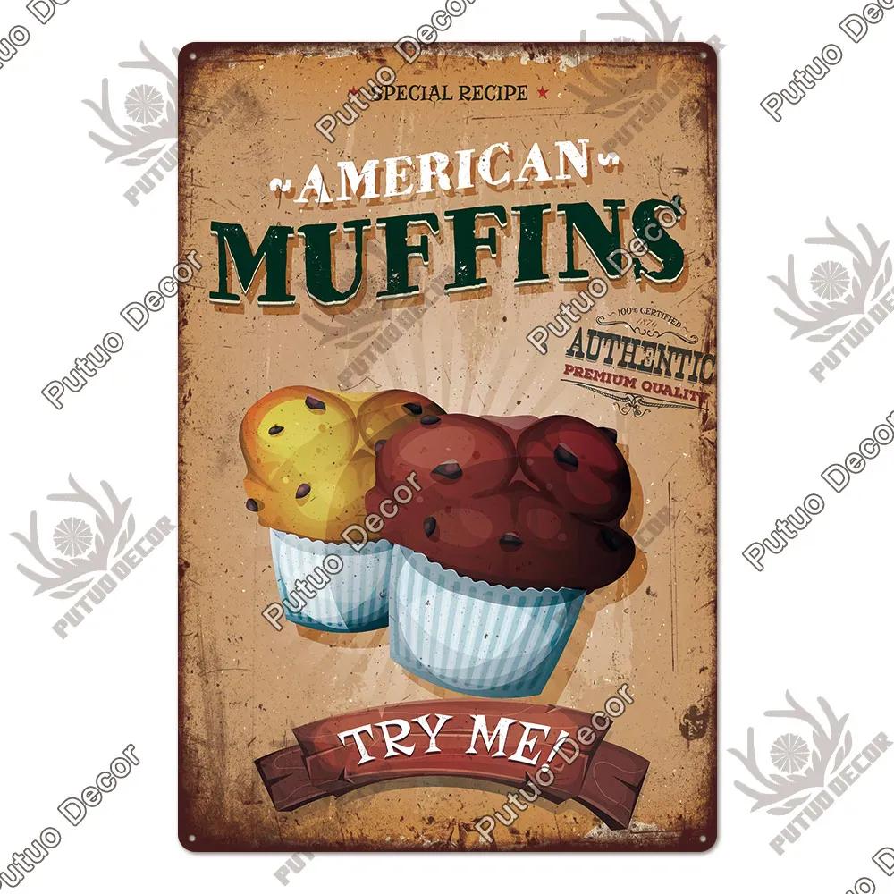 Putuo Decor Donuts Dessert Vintage Plaque Metal Plate Tin Sign Wall Art Decor Retro Poster for Kitchen Cafe Home Iron Painting