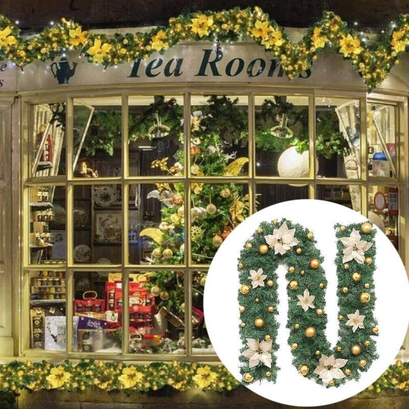 2.7 Meters Luxurious Christmas Garland With Colorful Flowers And Led Lights Perfect For Festive Decorations