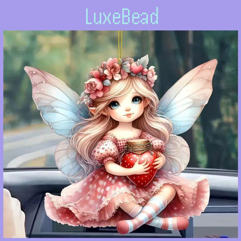 Cute Acrylic Pink Angel Fairy Keychain With Wings For Car Mirror Decoration