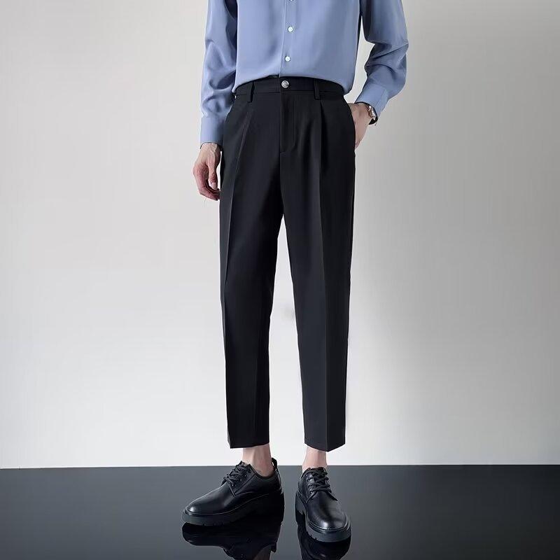 Men's Light and Mature Pants Spring and Summer New Trend Loose and Drape Casual Pants High-end Large-size Straight Nine-point Pants