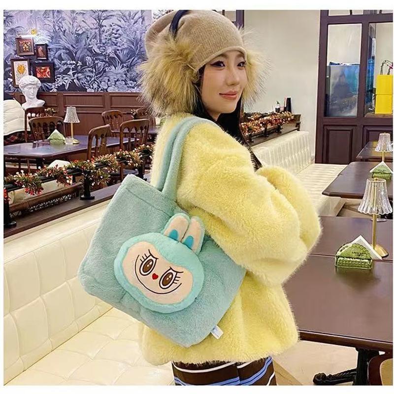 Shoulder Bag Cartoon Large Capacity Handbag Labubu Plush Toy Bag Student Crossbody Bags Outdoor Travel